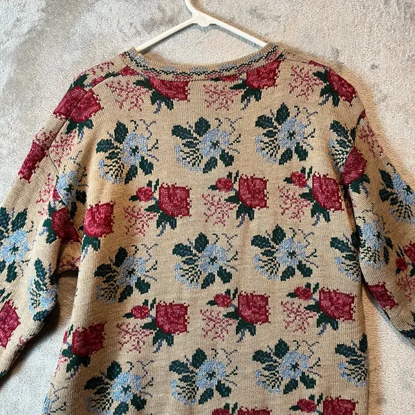 Vintage Floral Knit Sweater Cottagecore Granny Chic Pullover Large Deadstock New - Image 4