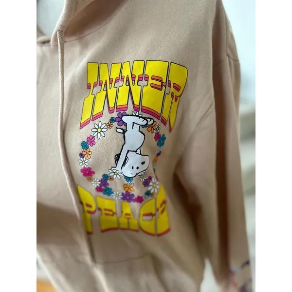Peanuts Inner Peace Snoopy Tan Floral Graphic Hoodie - Image 3
