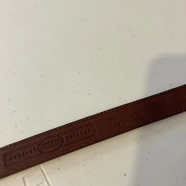 Fossil Tan Genuine Leather Patchwork Solid Brass Buckle Belt Size XL - Image 7