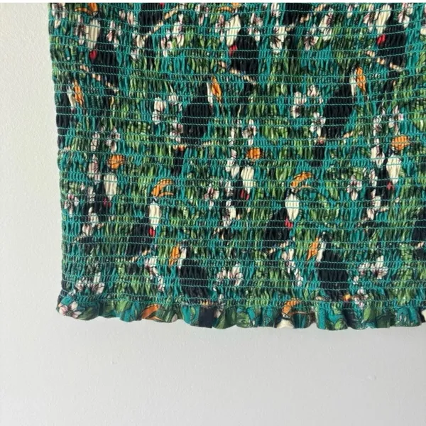 Anthropologie Dolan Left Coast Smocked Puff Sleeve Green Toucan Print Top Floral - Image 8