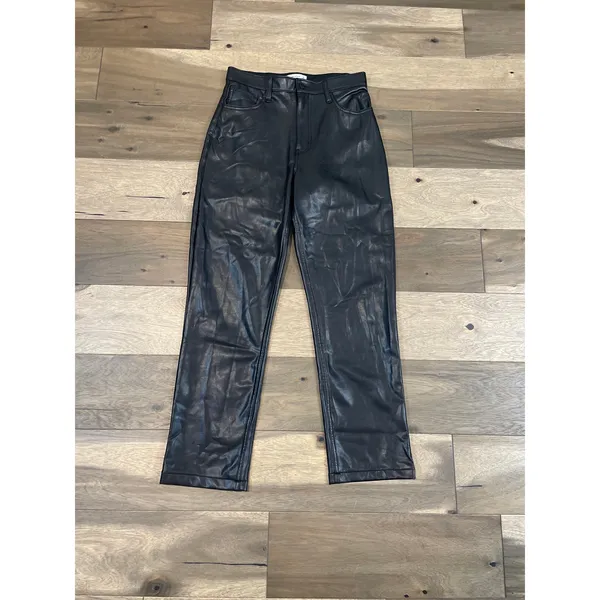Abercrombie & Fitch ’90s Straight Ultra High Rise Faux Leather Pants Sz 6 Black - Image 2