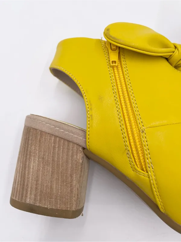 NEW Good Choice Kimora Sandal Heels Size 6 Bright Yellow Faux Leather Bow Detail - Image 12