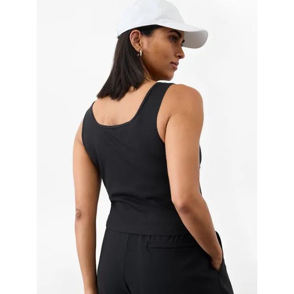 New Athleta M Signature Rib Square Neck Crop Tank Black Medium - Image 3