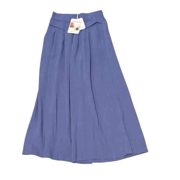 Women's Blue Wide-Leg Crop Pants Size S Cotton Linen Blend Size Small Pockets - Image 2