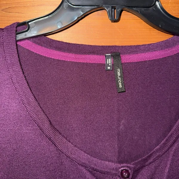 Maurices Purple Scoop Neck Button Front 3/4 Sleeve Cardigan Sweater Medium - Image 2