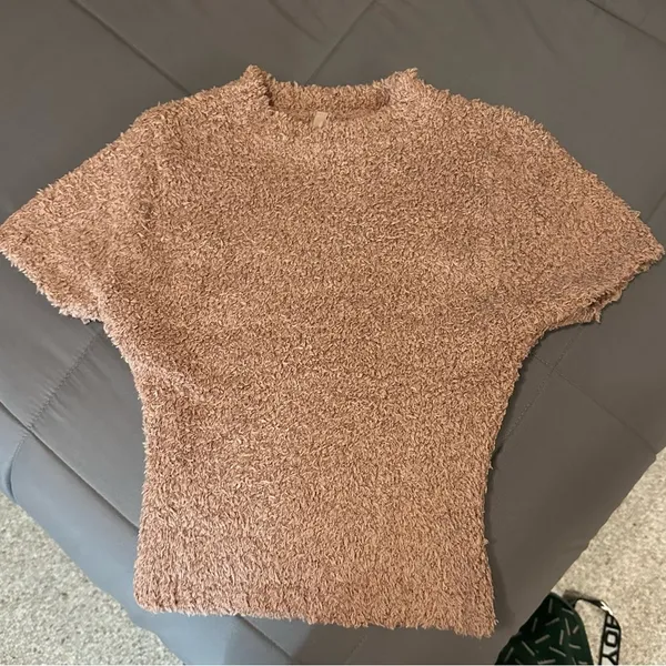 SKIMS Cozy Knit Cropped T-Shirt Rose Clay - Image 3