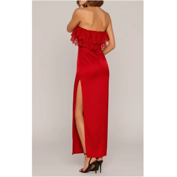 LOVERS + FRIENDS Sylvia Strapless Satin Gown, Flame Scarlet, Medium - Image 3