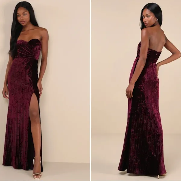 LULU's Prom Wedding Special Event Modern Chic Sexy Velvet Maxi Dress - Image 5