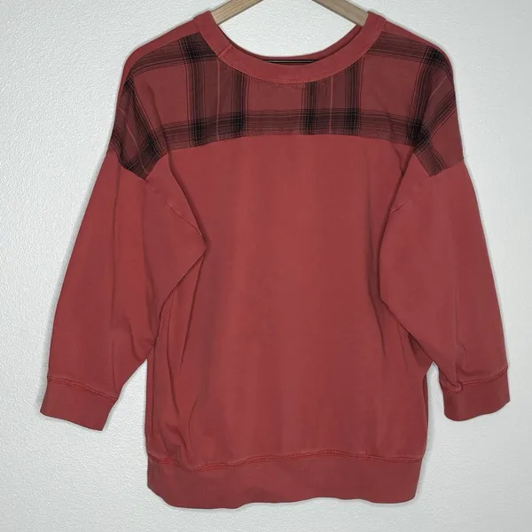 Vintage Y2K Gap 100% Cotton Crewneck Sweatshirt Red Plaid Sz M Cabincore Preppy - Image 3