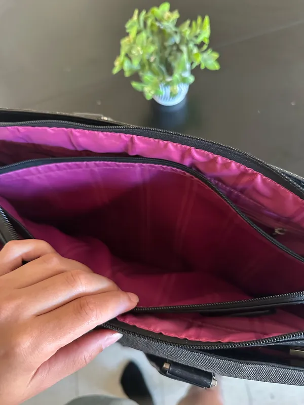 Vintage TUMI Black Nylon & Leather Structured Tote / Business Bag – Pink Lining – Shoulder Strap - Image 16
