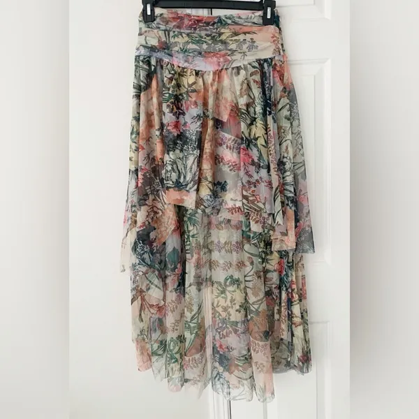 Anthropologie High-Low Tulle Maxi Skirt in Floral Pink Size 16 NWT Garden Party - Image 7
