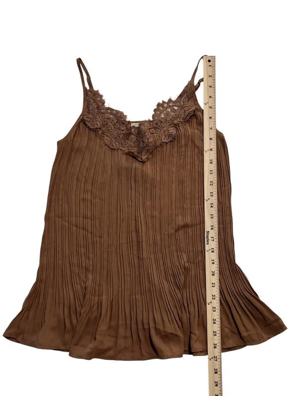 BiBi Brown Pleated Cami with Lace Trim Size XL - Image 4