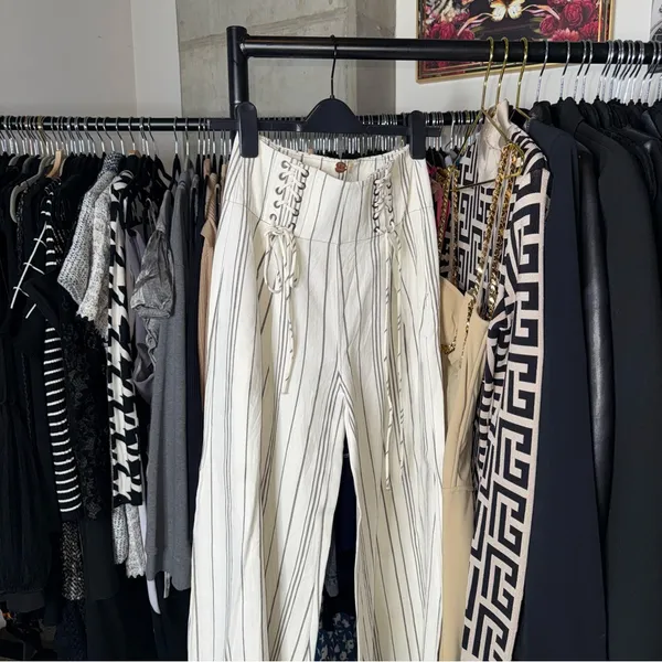 New Free People FP One Bette Wide Leg Striped Lace Up Pants Womens Size 6 NWOT - Image 3