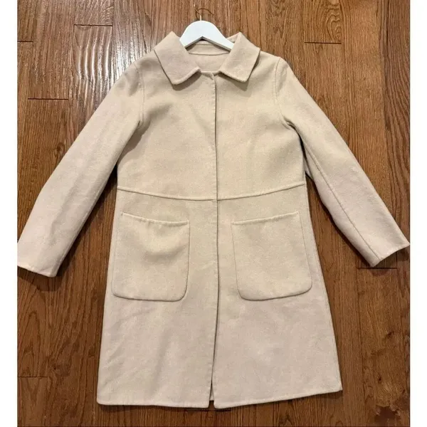 Collared beige wool blend lady jacket peacoat size small - Image 5