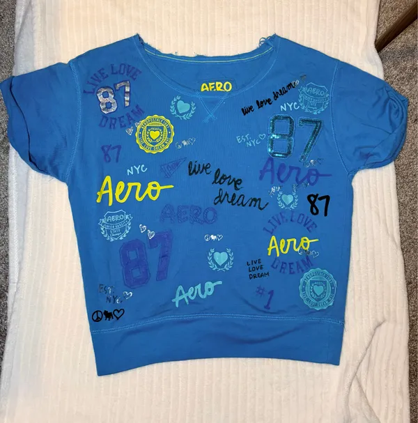 Vintage Y2K Aeropostale Aero Blue Graphic Crop Top Size M - Image 5