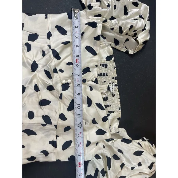 Reformation Abigale Top Silk Polka Dot Puff Sleeve Smocked Crop Size 10 NWT - Image 14