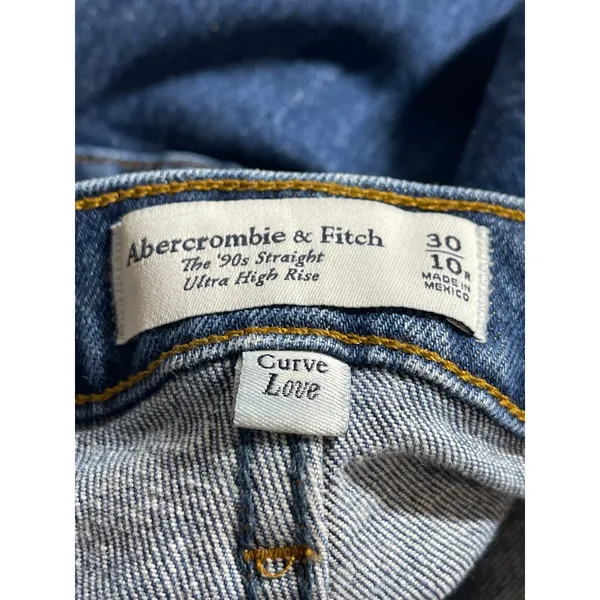 Abercrombie & Fitch 90's Straight Blue Ultra High Rise Denim Jeans Pants Size 10 - Image 4