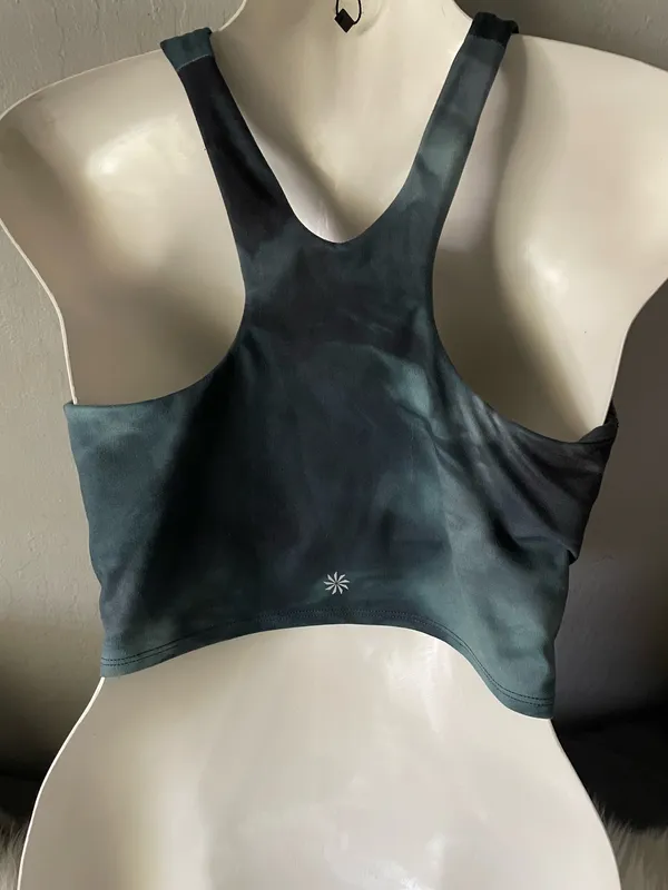 Athleta Womens Conscious Crop Top Tie Dye Printed Built in Bra Black - Image 6