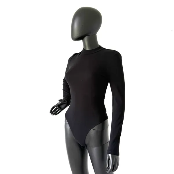 Mock Neck Bodysuit One Piece Blouse Open Back Backless Cut Out Back Top Long Sleeve - Image 2