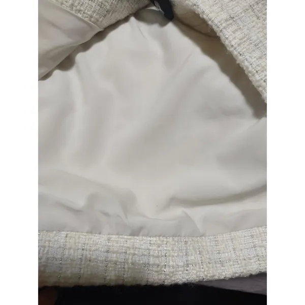 Line & Dot Kinzie Top, ivory cropped tweed jacket. Bow Detail Cropped Wool Poly - Image 13