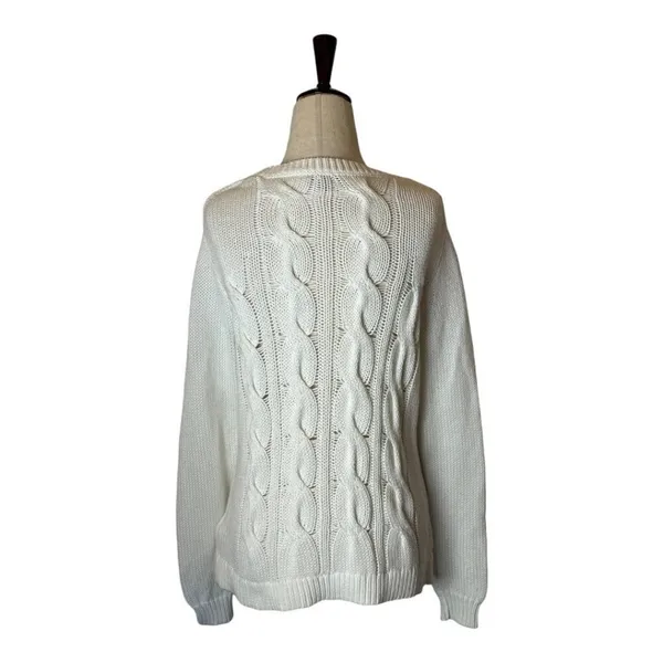 J Crew Sweater Women‎ Small White Cotton Crew Neck Cable Knit Pullover Preppy - Image 2