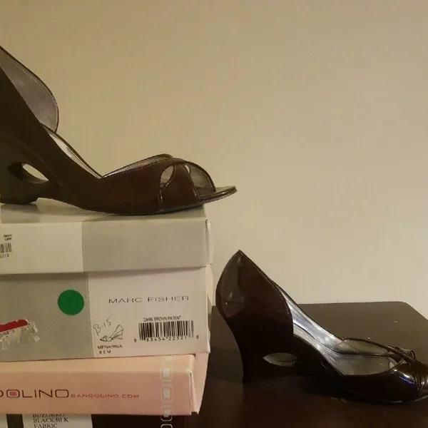 Marc Fisher Ladies Brown Patent leather Open Toe NARNIA Shoes - Image 7