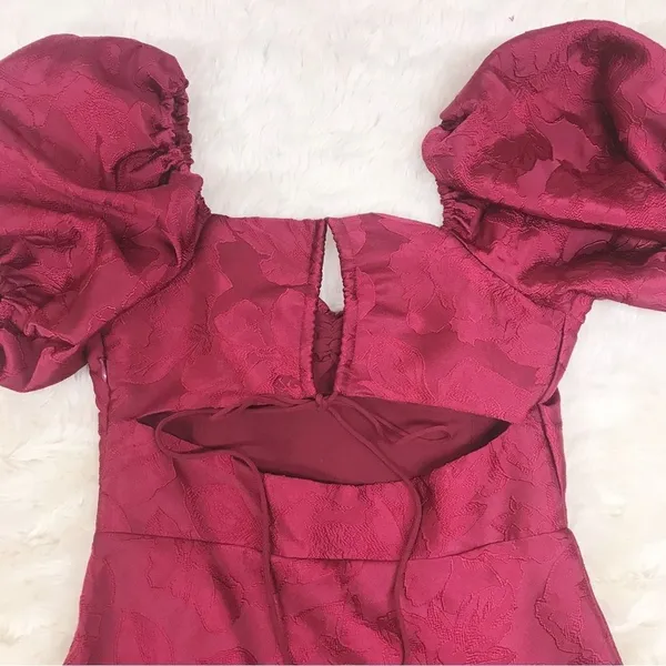 SACHIN & BABI‎ Dress Size 0 Cherry Red Gabby Puff Sleeve Midi Open Tie Back New - Image 9