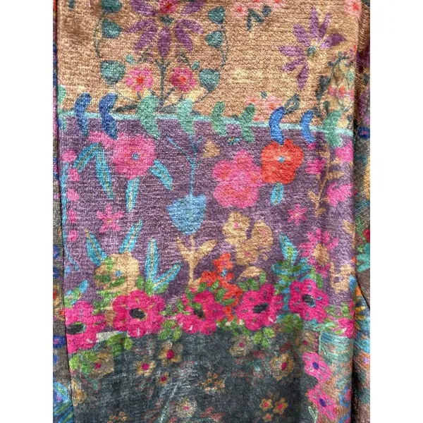 Natural Life Floral Soft Fleece Pajama Jumpsuit Large Zip-up Boho Cozy Colorful - Image 12