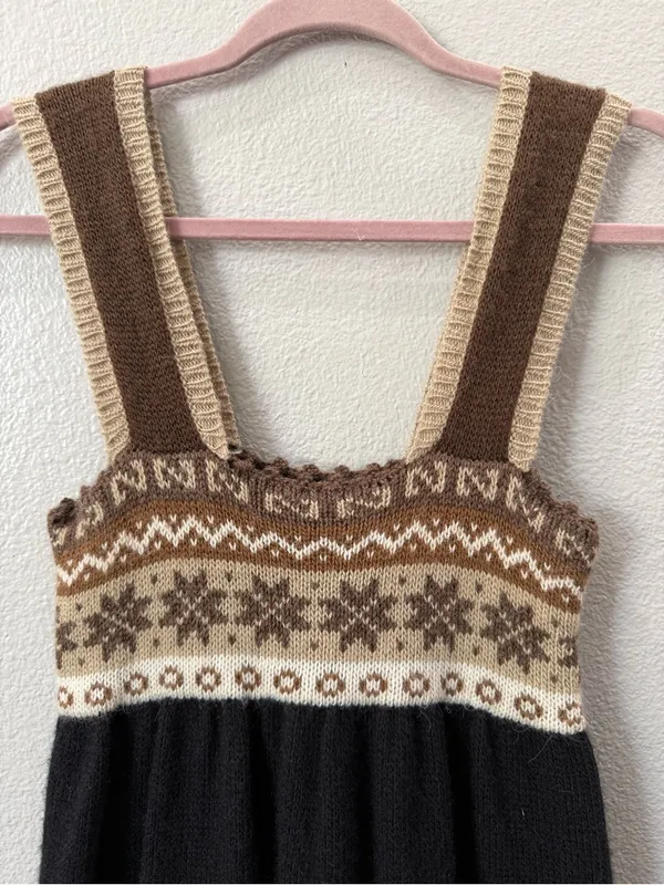 Carolina K XS Alpaca Merino Wool Fair Isle Babydoll Mini Dress Boho Cottagecore - Image 3