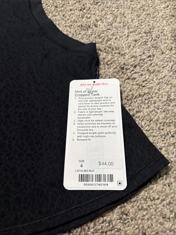 Lululemon Hint of Sheer Cropped Tank NWT size 4 - Image 4
