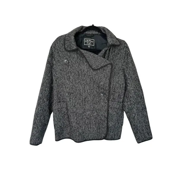 Lucky Brand Womens Coat Drape Front Wool Size Medium‎ Black Grey Jacket Button - Image 2