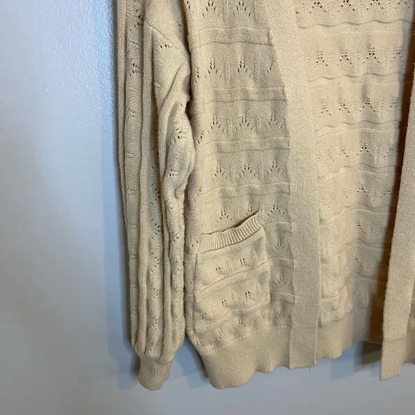 Women’s Khaki Chunky Knit Cardigan Sweater Size Medium - Image 3