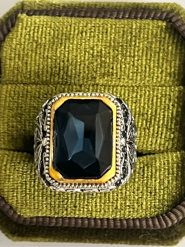 Vintage/Classic Design Gorgeous Gemstone Silver Statement Band Size 6 - Image 2