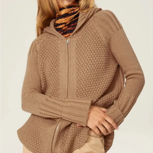 Victor Alfaro x RTR Brown‎ cable knit Oversized Zip Up hooded Sweater wool blend - Image 2