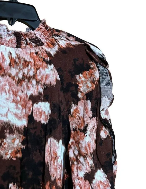 Maurices Top Large Multicolor Abstract Boho Mock Neck Cold Shoulder Ruffles - Image 3