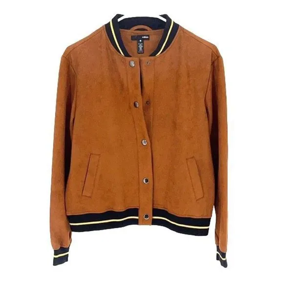 Aqua Women’s Lined Snap Button Stretchy Long Sleeve Bomber Jacket Brown Size Sma - Image 2