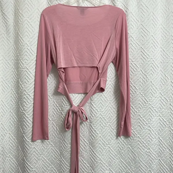 Victorias Secret Baby Light Pink Wrap Tie Crop Top‎ Ribbed Balletcore Size XL - Image 2