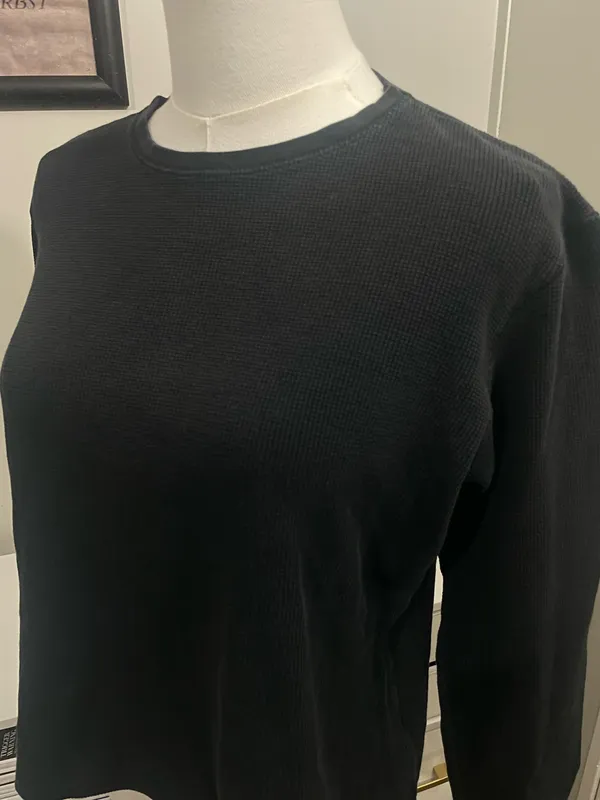 Ann Taylor LOFT Black Long-Sleeve Waffle Knit Top (M) - Image 3