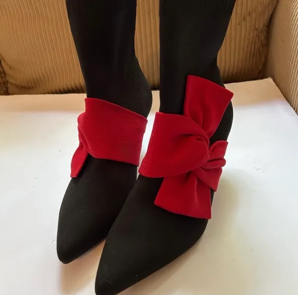Vivaia Athena Pointed-Toe Ankle Heel Boots Black Ruby Red 39.5 US 8.5 - Image 3