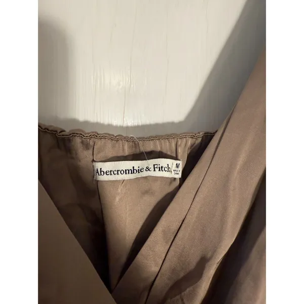 Abercrombie and Fitch Satin Draped Wrap Midi Dress Size Medium Light Brown - Image 3