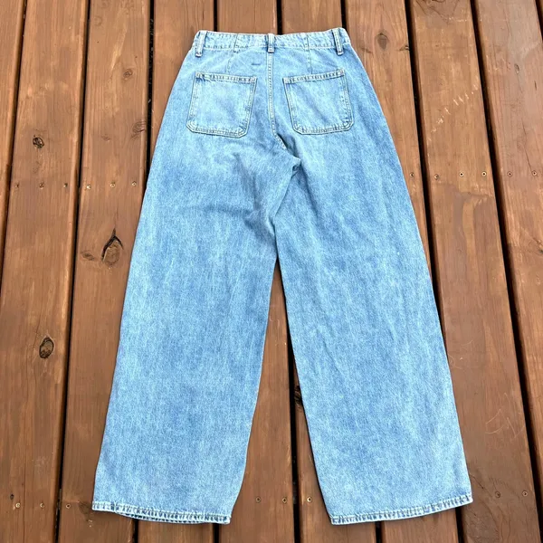 Old Navy‎ Jeans Light Wash High-Rise Baggy Wide-Leg Utility Women Size 0 - Image 2