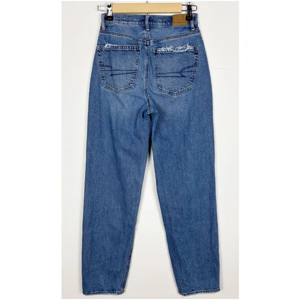 American Eagle Baggy Denim Jeans Size 2 High Rise Distressed Medium Wash - Image 2