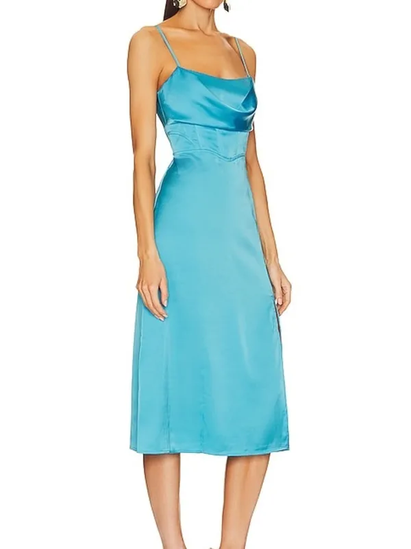 Steve Madden Size S Blue Drape Front Corset Satin Slip Dress - Image 2