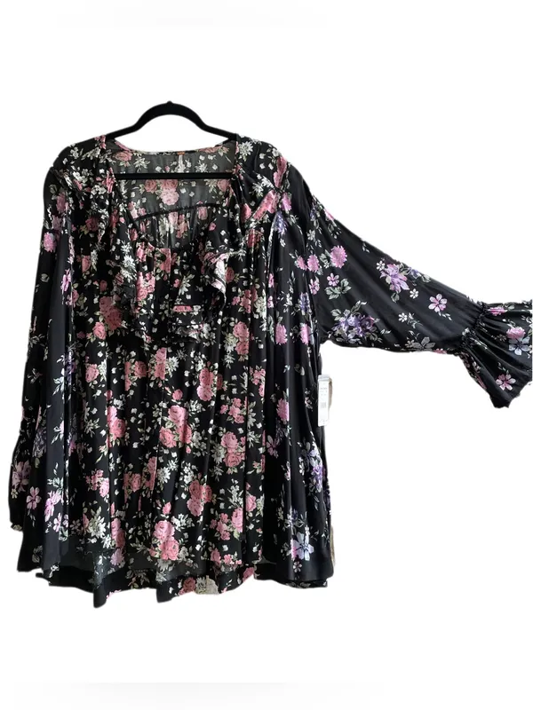 Nwt Free People Loretta Printed Tunic Floral Printed Blouse Black Combo - M - Image 9