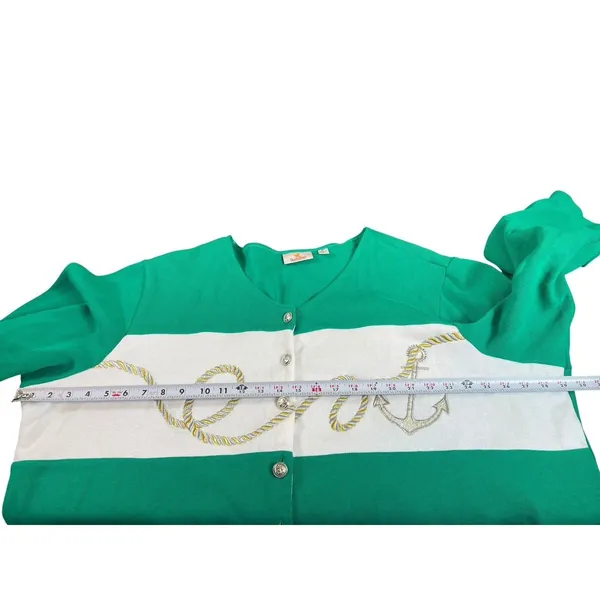 Quacker Factory Womens 3X Green Nautical Anchor Rope Button Cardigan Sweater - Image 5