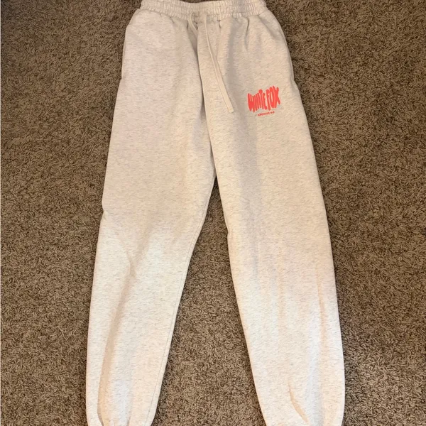 White Fox Boutique Light Gray Joggers with Red Logo - Image 2