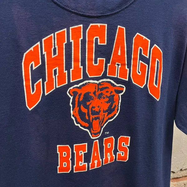 The Vintage Shop Vintage 90s Chicago Bears Navy Blue BIKE Tag USA Made Logo T-Shirt Large L - Image 2