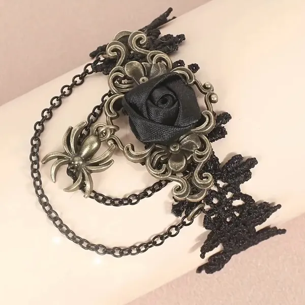 1pc‎ Retro Style Gothic Black Rose Lace Tassel Bracelet Spider Rose Bracelet - Image 6