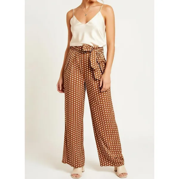 ELLIATT Bronte Polka Dot Wide Leg Pants, Caramel, XS - Image 3