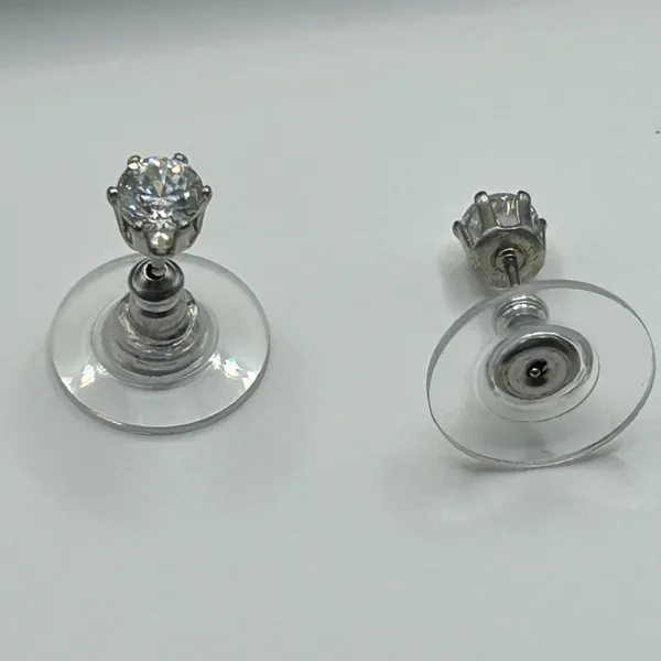 Kay Jewelers Silver CZ Earrings Stainless Steel Round Push Back Ear Stud for Men Women 4mm - Image 5